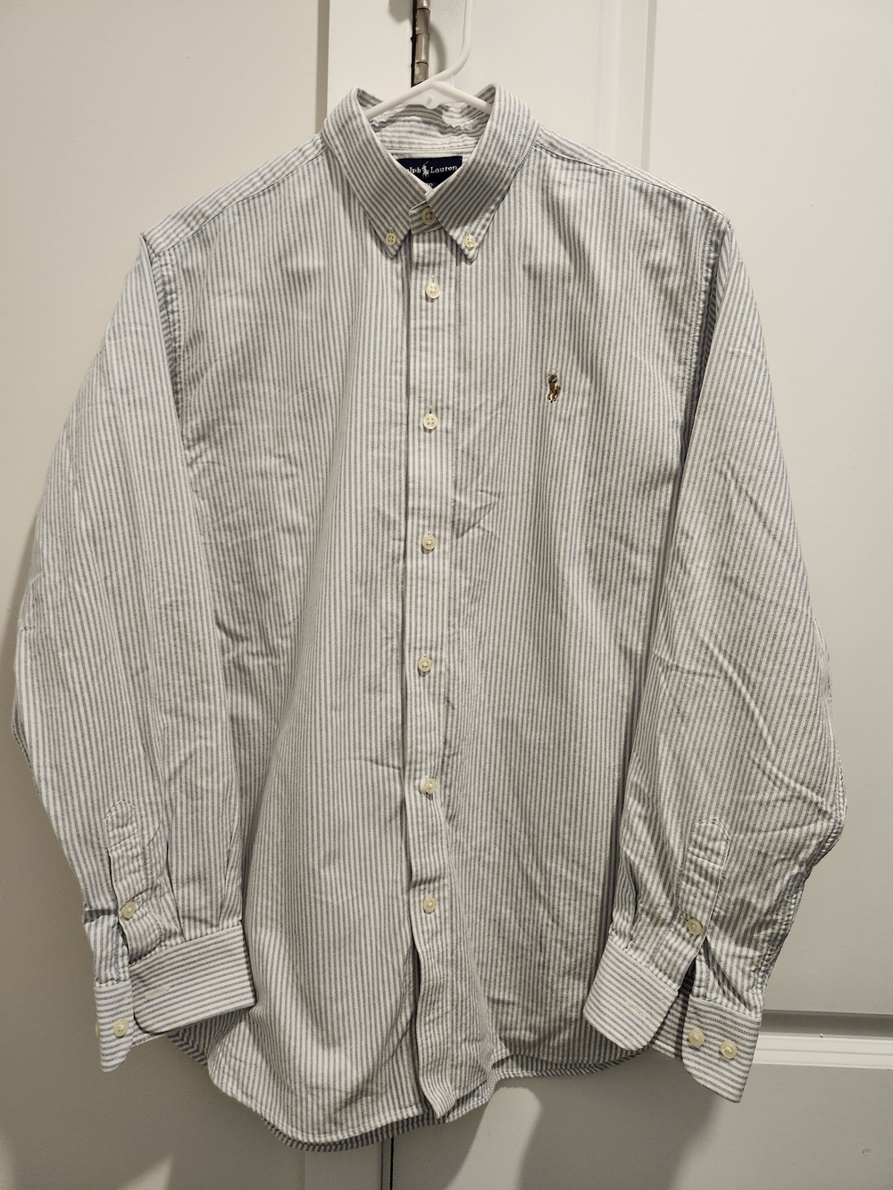 Ralph Lauren Polo Classic Striped Button-Down Shirt in White and Blue